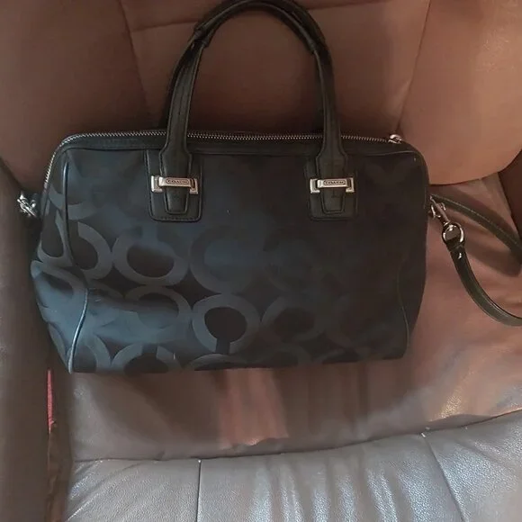 Coach Taylor OP Art Satchel Handbag Double Handle Black Purse - Picture 2 of 9